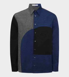 Curved Patchwork Classic Fit Shirt Grey