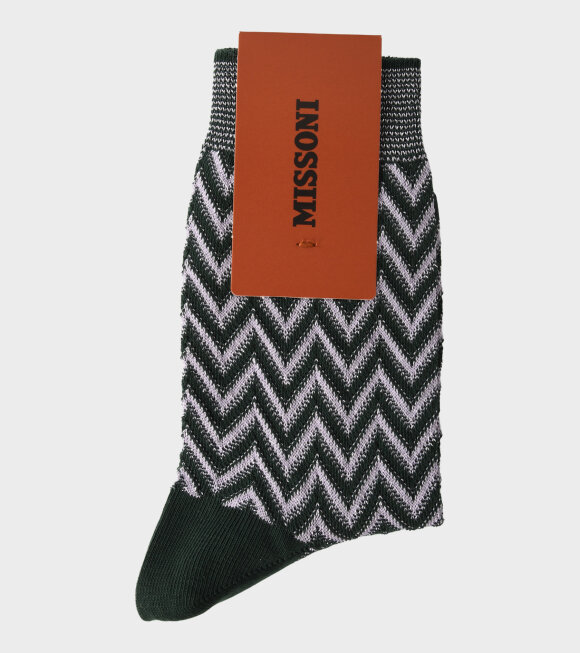 Missoni - Glitter Zig Zag Socks Dark Green/Lavender