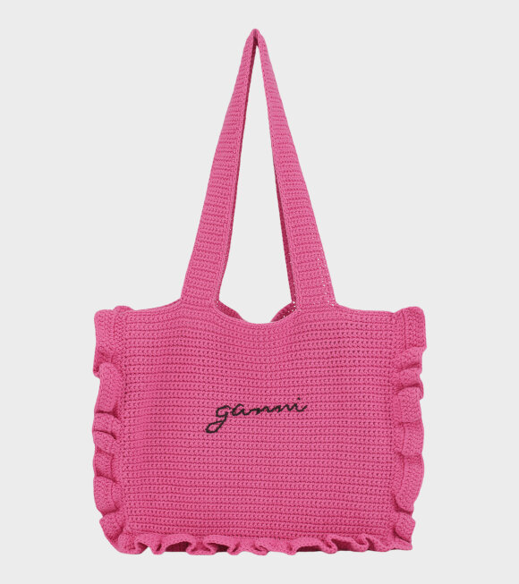 Ganni - Crochet Frill Tote Bag Shocking Pink