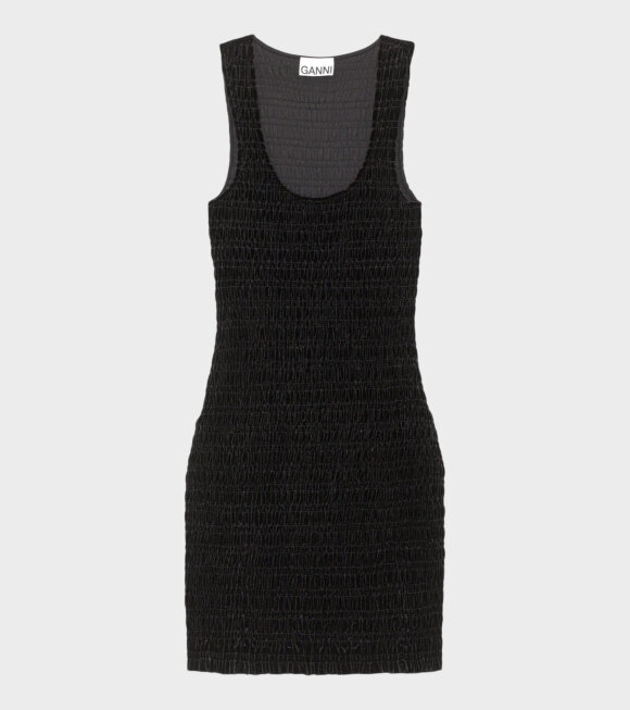 Ganni - Velvet Smock Mini Dress Black