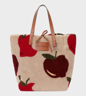 Fleece Belt Apple Tote Bag Beige