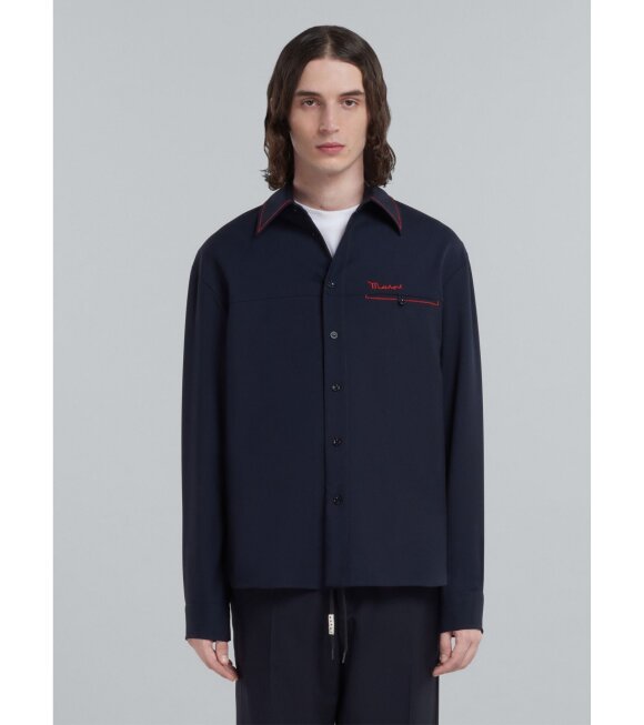 Marni - Embroidery Wool Shirt Navy/Red