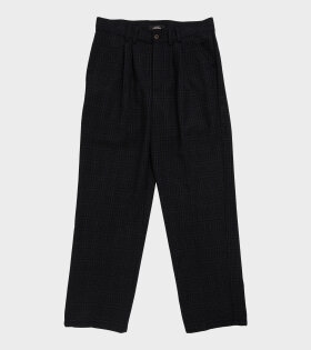 Checked Pleated Trousers Navy