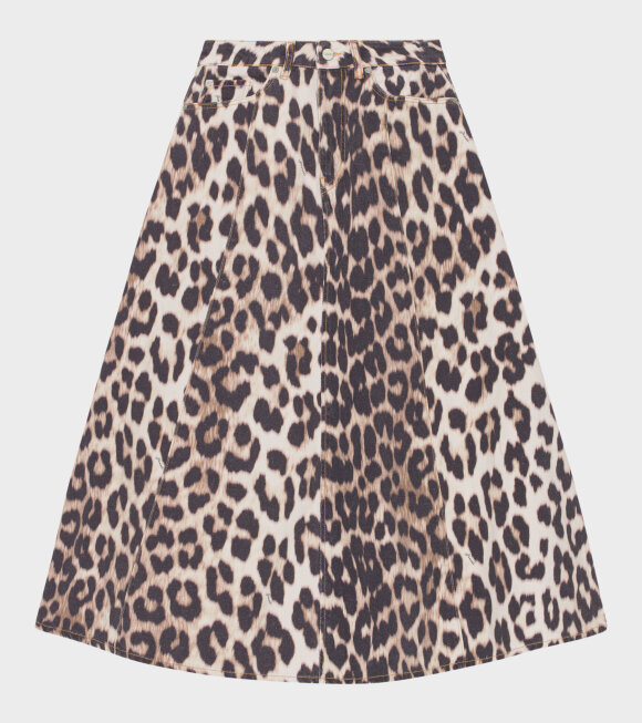 Ganni - High Waist Denim Skirt Big Leopard Almond Milk