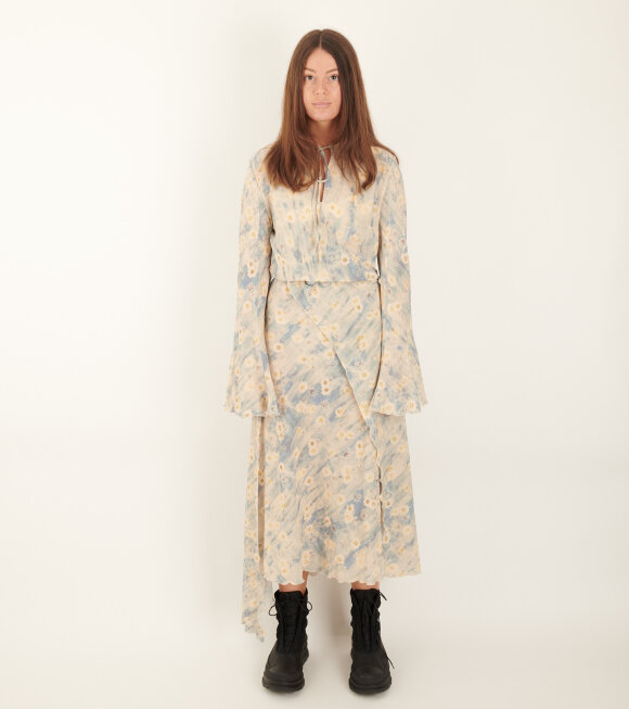Acne Studios - Floral Printed Wrap Dress Blue/Beige