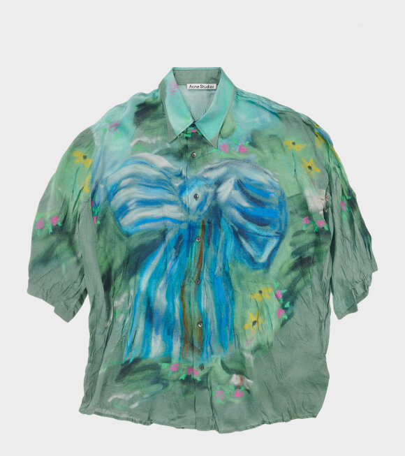 Acne Studios - Bow Printed Button Up Shirt Sage Green/Light Blue