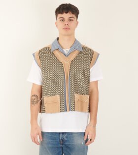 Stitching Shirt Vest Beige/Blue