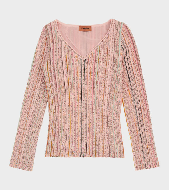 Missoni - Sequins Rib V-neck Knit Soft Pink