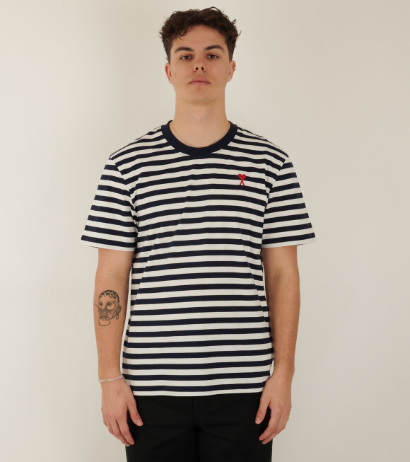 AMI - Striped Ami De Coeur T-shirt Navy/White