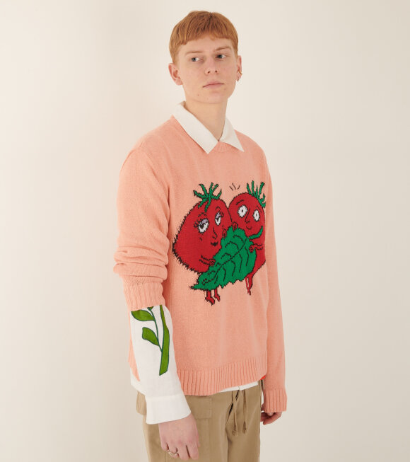 Sky High Farm - Happy Tomatoes Intarsia Knit Light Pink