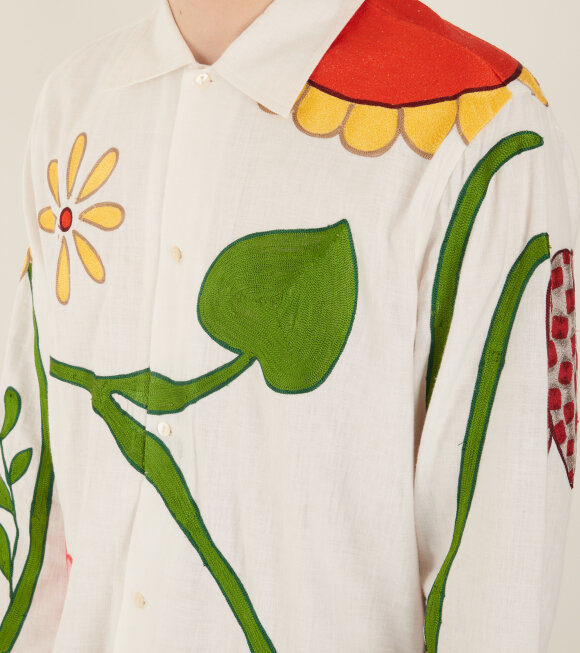 Sky High Farm - Embroidered Flower Shirt White