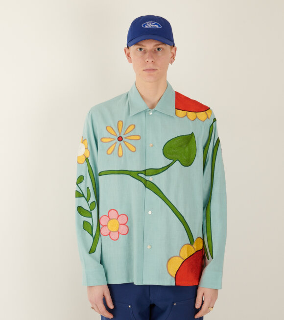 Sky High Farm - Embroidered Flower Shirt Light Blue