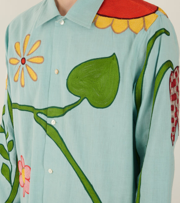 Sky High Farm - Embroidered Flower Shirt Light Blue