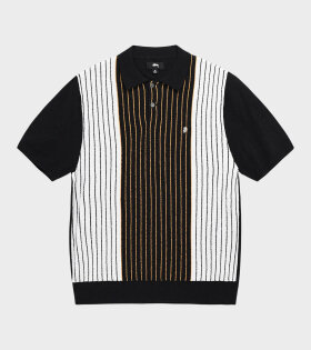 Textured SS Polo Sweater Black Stripe