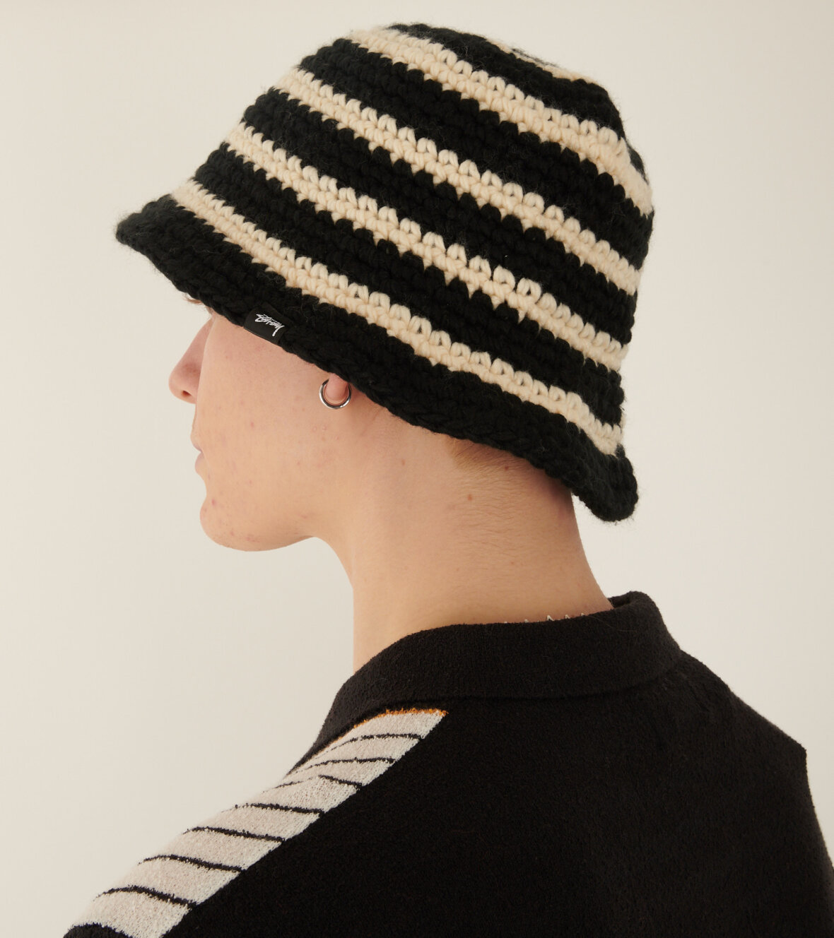 STUSSY BUCKET HAT SS LINK KNIT White - ニットキャップ