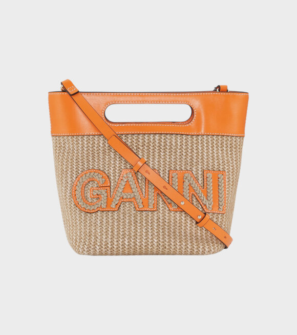 Ganni - Small Rafia Kraft Tote Bag Vibrant Orange 