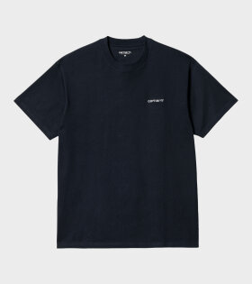 S/S Script Embroidery T-shirt Atom Blue/White