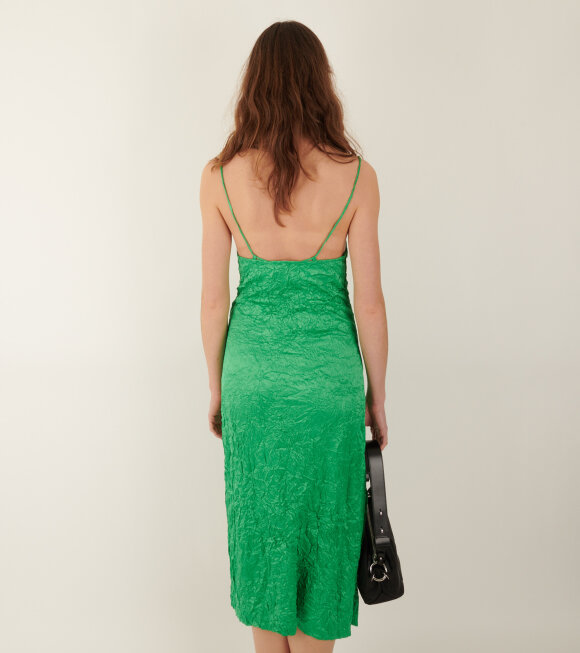 Ganni - Crinkled Satin Slip Dress Bright Green 