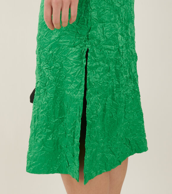 Ganni - Crinkled Satin Slip Dress Bright Green 