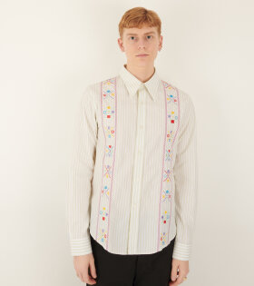 Embroidered Striped Shirt White/Green
