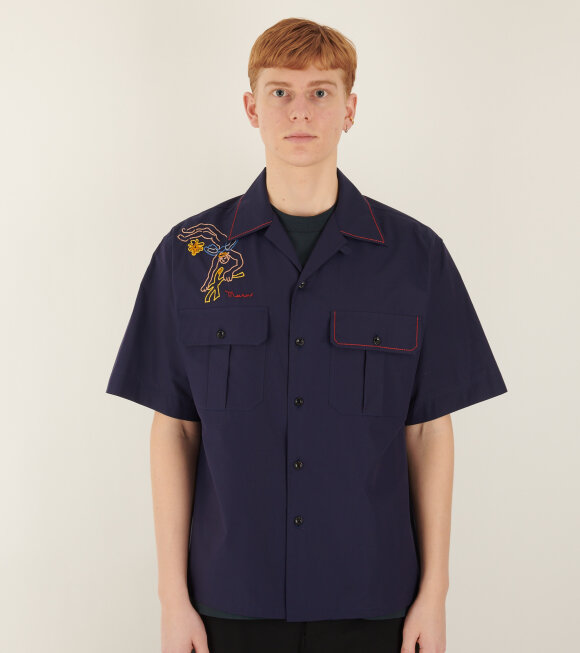 Marni - Camicia S/S Embroidered Shirt Navy