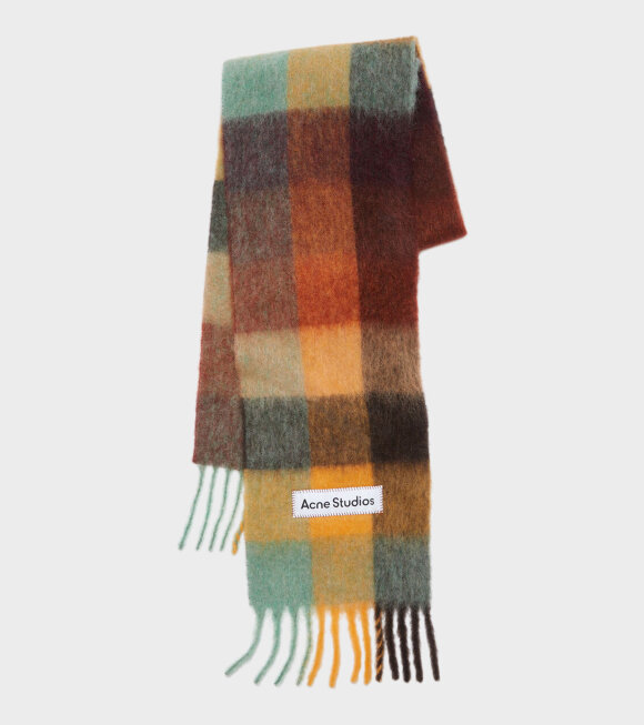 Acne Studios - Large Check Scarf Chestnut Brown/Yellow/Green