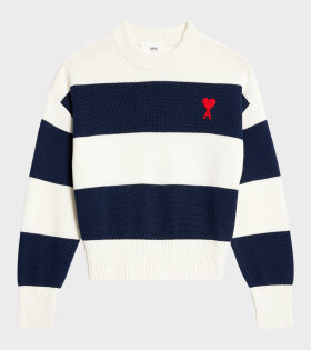 Crewneck Sweater Rugby Stripes Navy/White