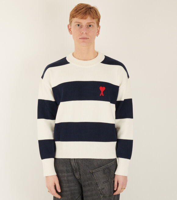 AMI - Crewneck Sweater Rugby Stripes Navy/White