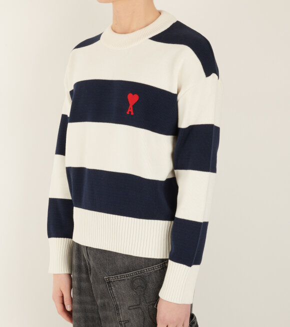 AMI - Crewneck Sweater Rugby Stripes Navy/White