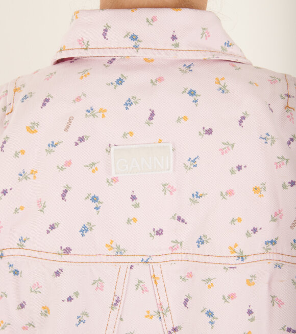 Ganni - Oversized Flower Print Denim Jacket Pink Tulle