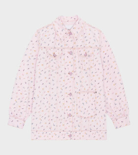 Oversized Flower Print Denim Jacket Pink Tulle