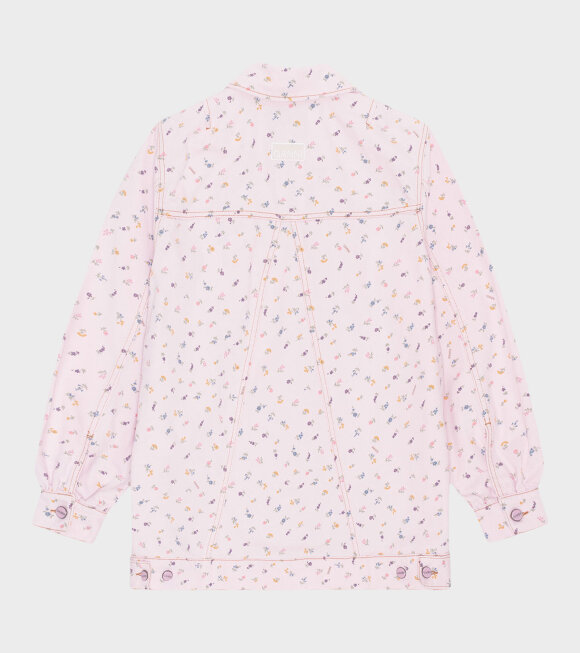 Ganni - Oversized Flower Print Denim Jacket Pink Tulle