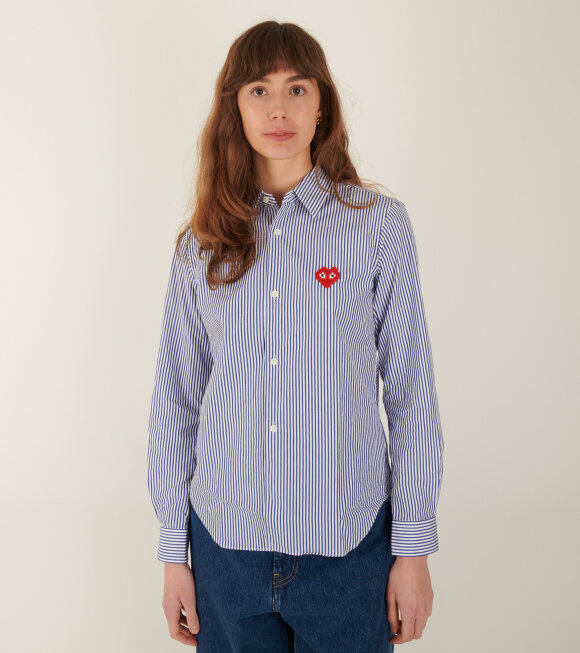 Comme des Garcons PLAY - W Pixel Heart Striped Shirt White/Blue