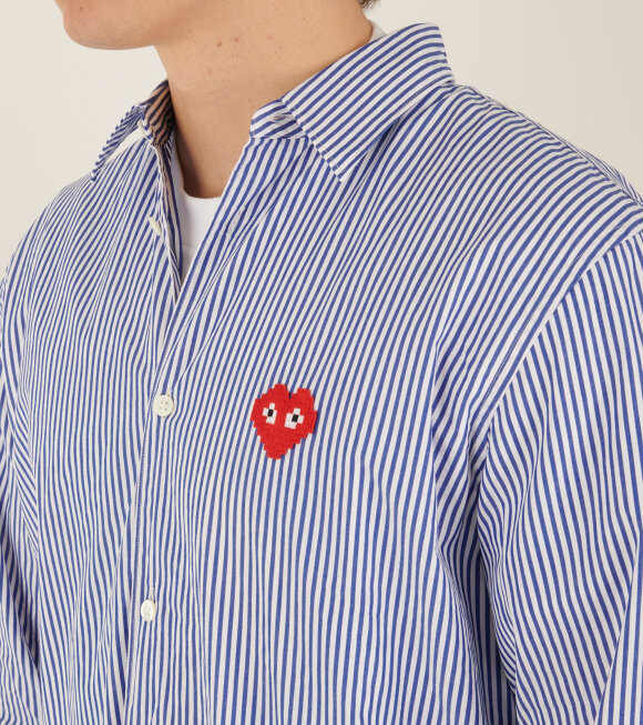 Comme des Garcons PLAY - M Pixel Heart Striped Shirt White/Blue