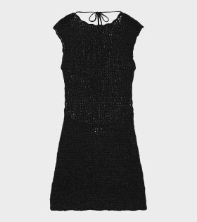 Velvet Crochet Open Back Mini Dress Black