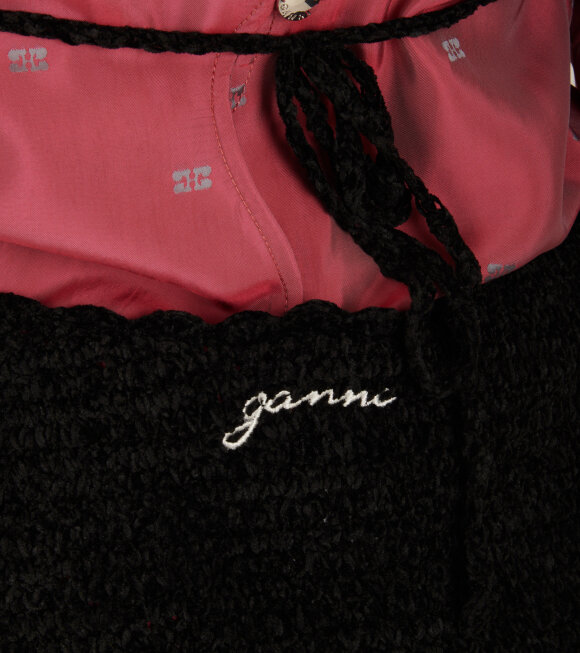 Ganni - Velvet Crochet Open Back Mini Dress Black