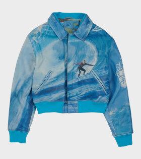 Surf Printed Leather Bomber Blue