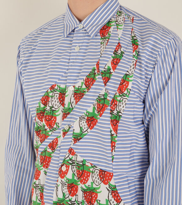 Comme des Garcons Shirt - Striped Strawberry Patchwork Shirt Blue/White