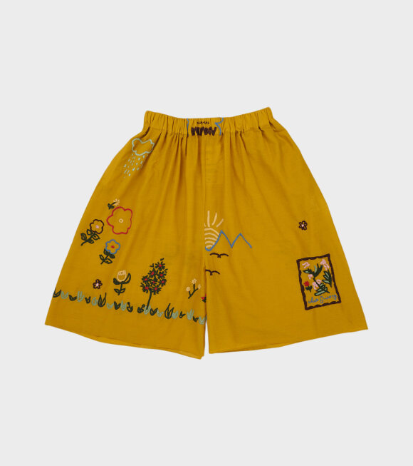 Anntian - Embroidered Wide Shorts Mustard Yellow