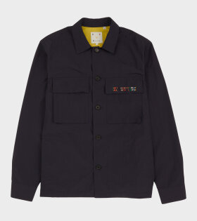 Embroidery Casual Fit Nylon Overshirt Navy