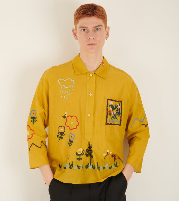 Anntian - Embroidered Unisex Shirt Mustard Yellow