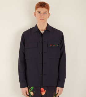 Embroidery Casual Fit Nylon Overshirt Navy