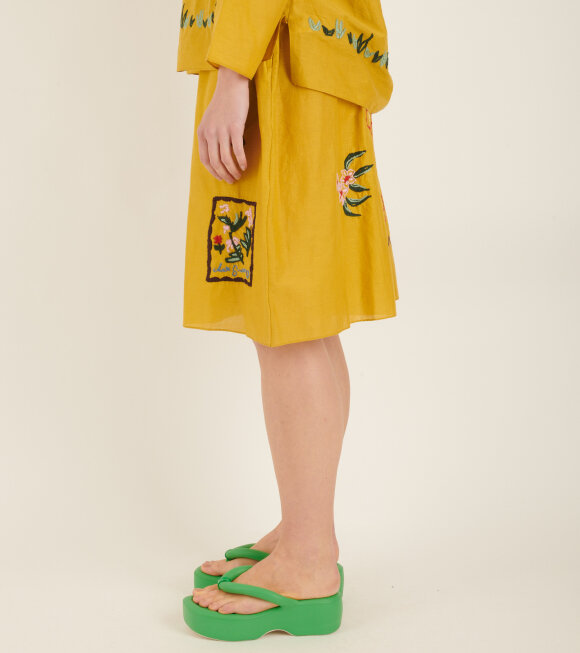 Anntian - Embroidered Wide Shorts Mustard Yellow