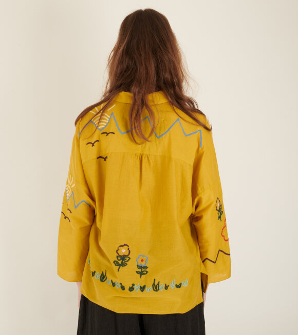 Anntian - Embroidered Unisex Shirt Mustard Yellow