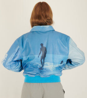 Surf Printed Leather Bomber Blue