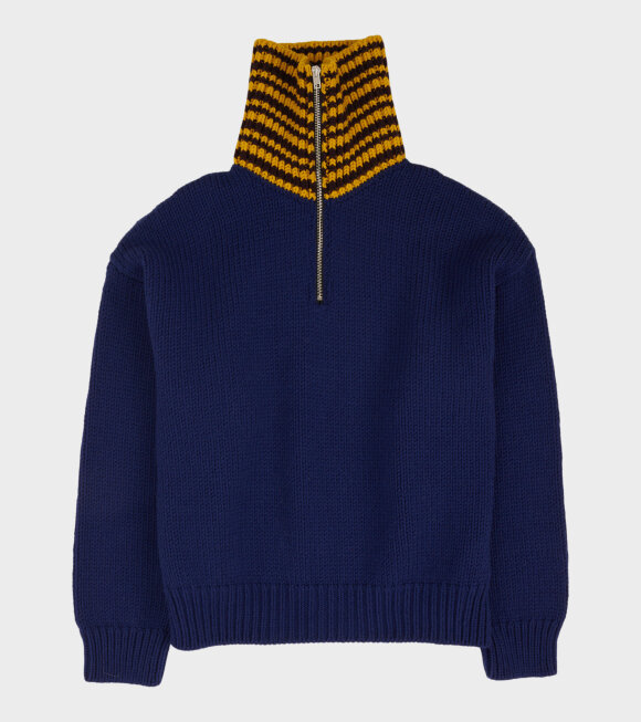 Marni - High Neck Wool Knit Blue/Yellow