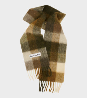 Mohair Checked Scarf Taupe/Green/Black