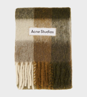 Mohair Checked Scarf Taupe/Green/Black