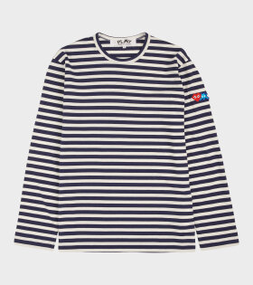 M Pixel Heart Striped LS T-shirt Navy/White