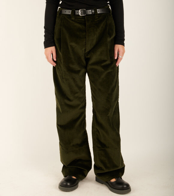 AF Agger - Corduroy Box Trousers Green